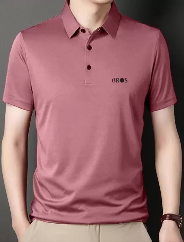 חולצת פולו לגברים חלקה, צווארון פולו, אלסטן (180 גרם), ורוד